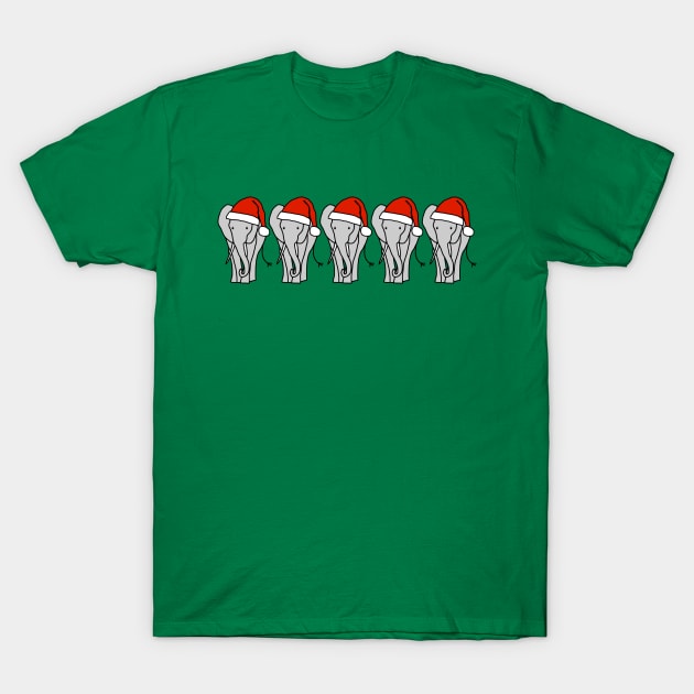 Five Grey Elephant Christmas Santa Hat T-Shirt by ellenhenryart